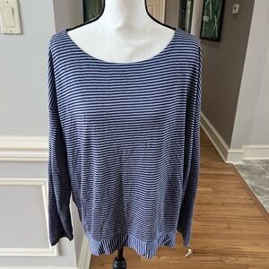 Eileen Fisher Organic Linen Long Sleeve Striped Loose Tee XL NWOT